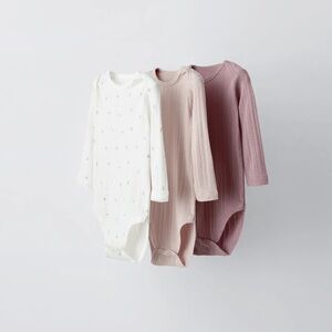 ZARA Kids Bodysuit Trio - Cream, Pink, and Purple (2-3T)